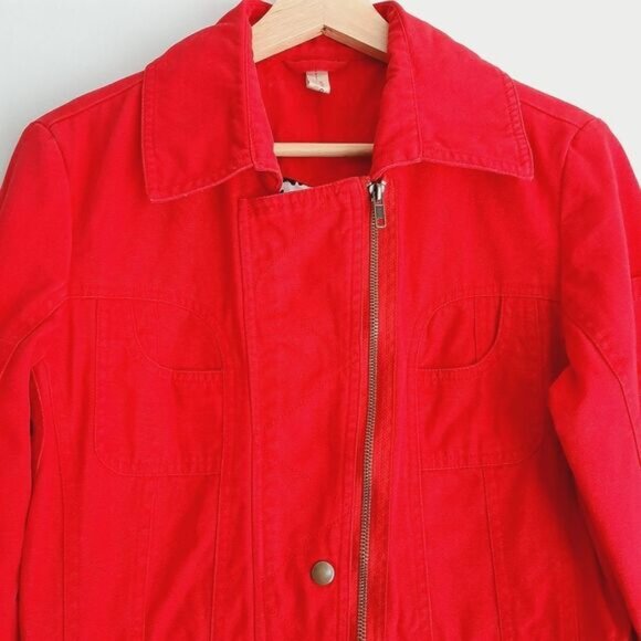 VERO MODA Toga Canvas Moto Bomber Textile Jacket Red Sz M - Picture 3 of 16